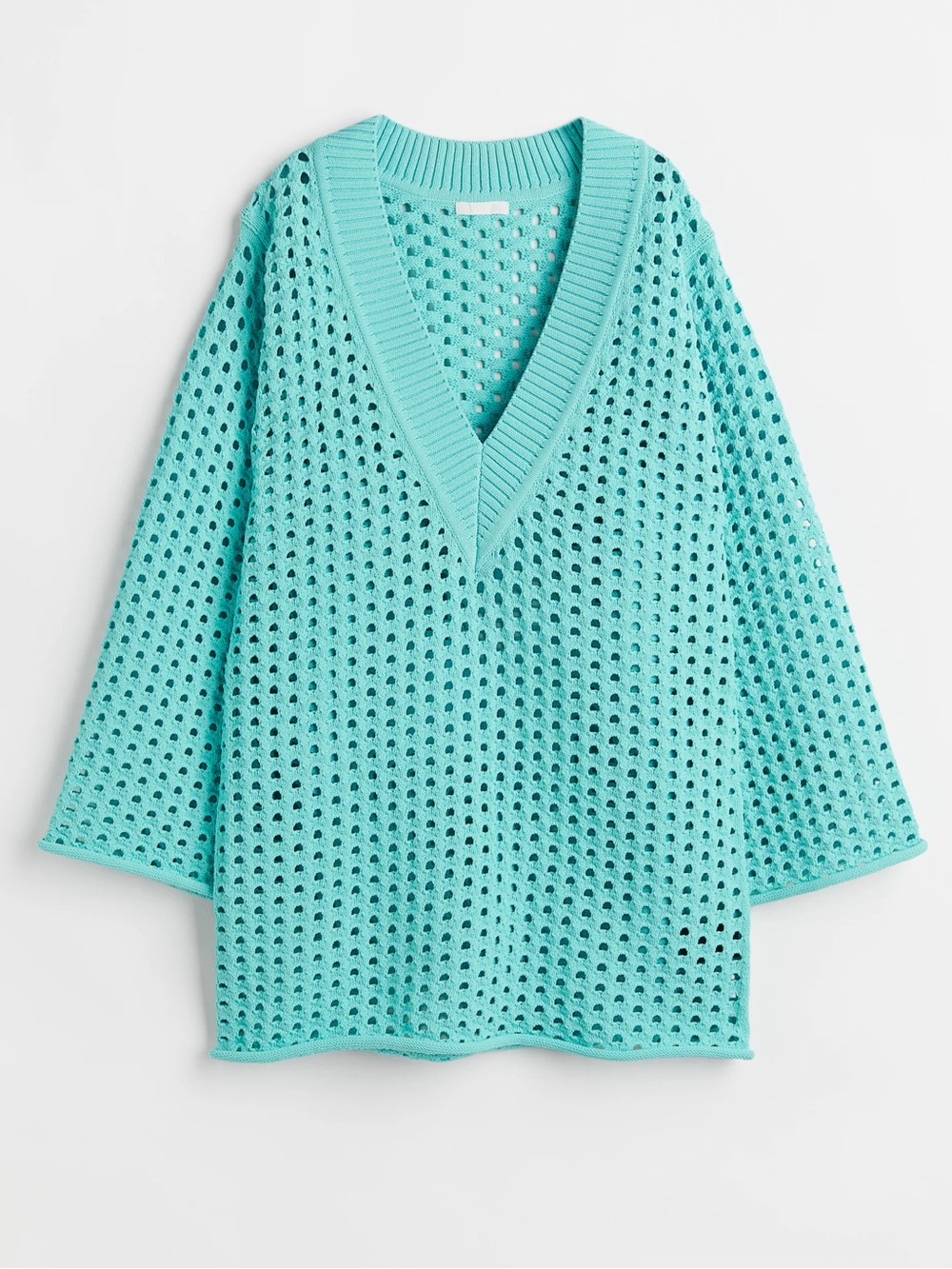 H&M Turquoise Hole Knit A Line Mini Dress / Swim Coverup - Size Medium NWOT